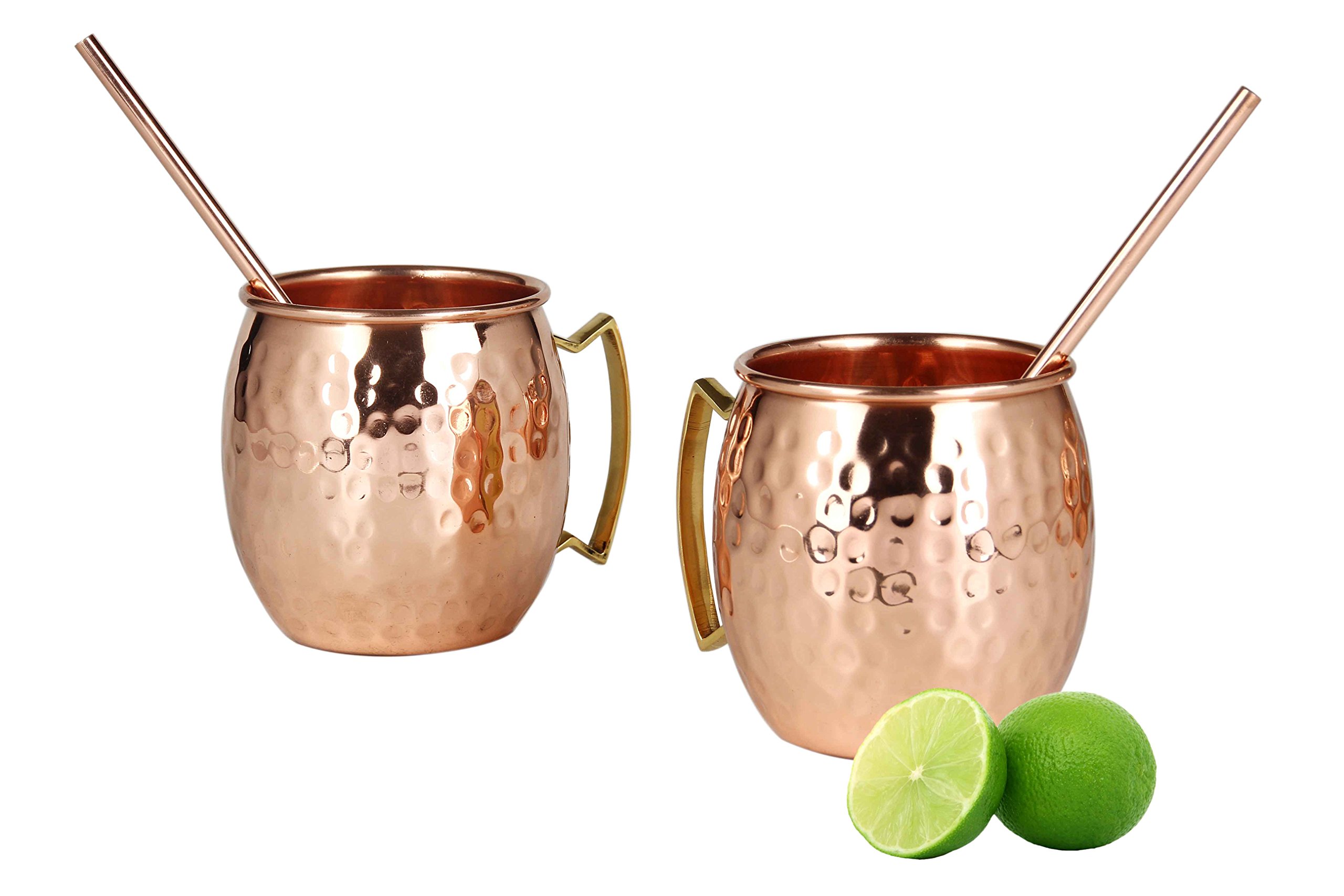 COPPER BAR COCKTAILS 29 Moscow Mule 100% Solid Pure Copper Mug/Cup (16-Ounce/Set of 2, Hammered)