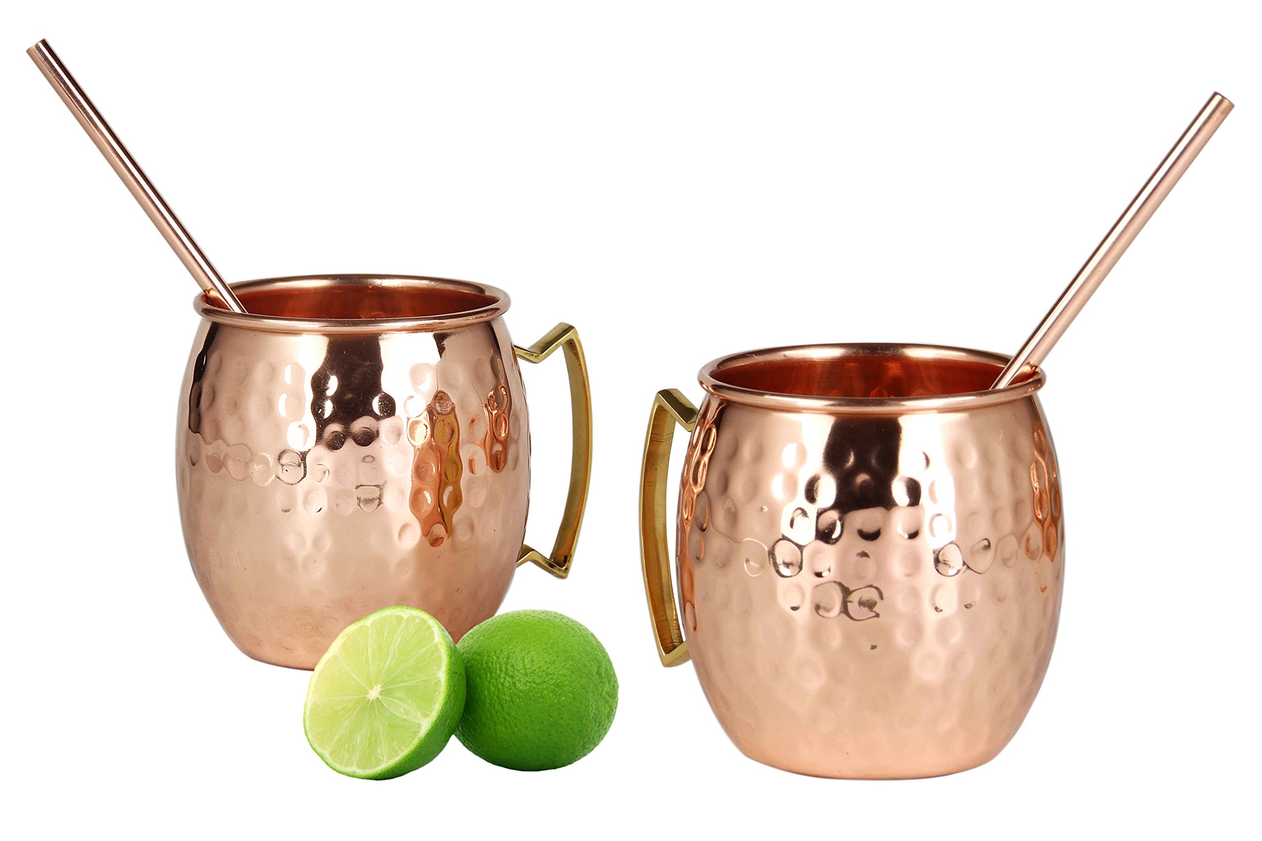 COPPER BAR COCKTAILS 29 Moscow Mule 100% Solid Pure Copper Mug/Cup (16-Ounce/Set of 2, Hammered)