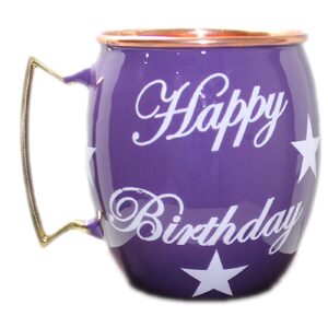 PARIJAT HANDICRAFT Happy Birthday Hand Painted Copper Mugs Special Deign For Gift On Birthday Moscow Mule Mugs Cups Mugs Smooth Finish.