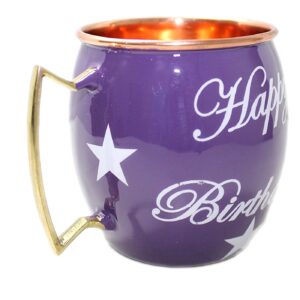 PARIJAT HANDICRAFT Happy Birthday Hand Painted Copper Mugs Special Deign For Gift On Birthday Moscow Mule Mugs Cups Mugs Smooth Finish.