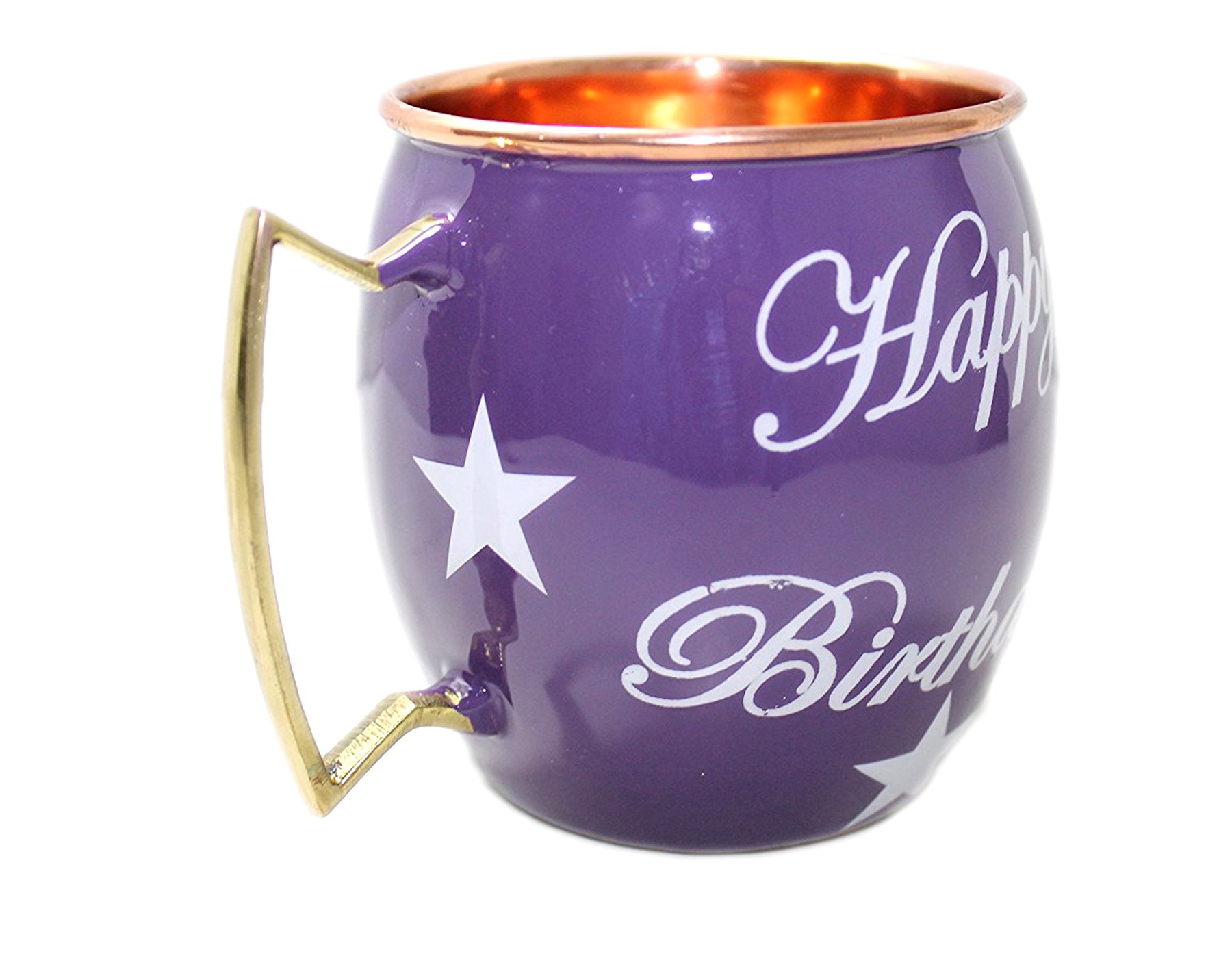 PARIJAT HANDICRAFT Happy Birthday Hand Painted Copper Mugs Special Deign For Gift On Birthday Moscow Mule Mugs Cups Mugs Smooth Finish.