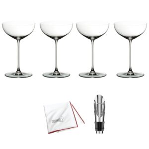 riedel veritas moscato/coupe/martini glass, pack of 4 includes wine pourer with stopper and polishing cloth