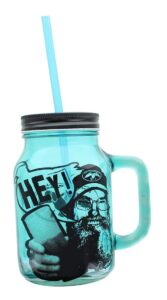 duck commander si hey 16oz blue mason jar mug w/straw