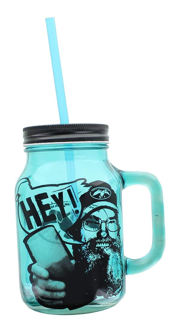 Duck Commander Si Hey 16oz Blue Mason Jar Mug w/Straw