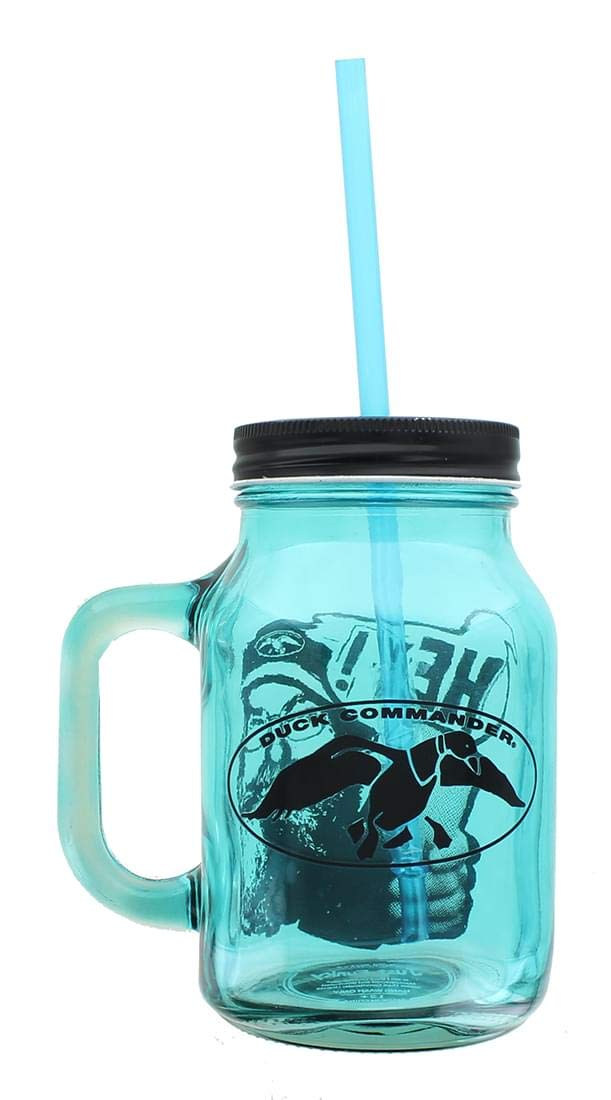 Duck Commander Si Hey 16oz Blue Mason Jar Mug w/Straw