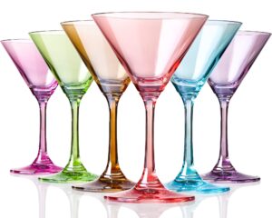physkoa valentine's day gifts-colored martini glasses set | 7oz | hand blown crystal martini glasses | art deco cocktail glasses set | versatile tall cocktail glasses | colorful cocktail glass
