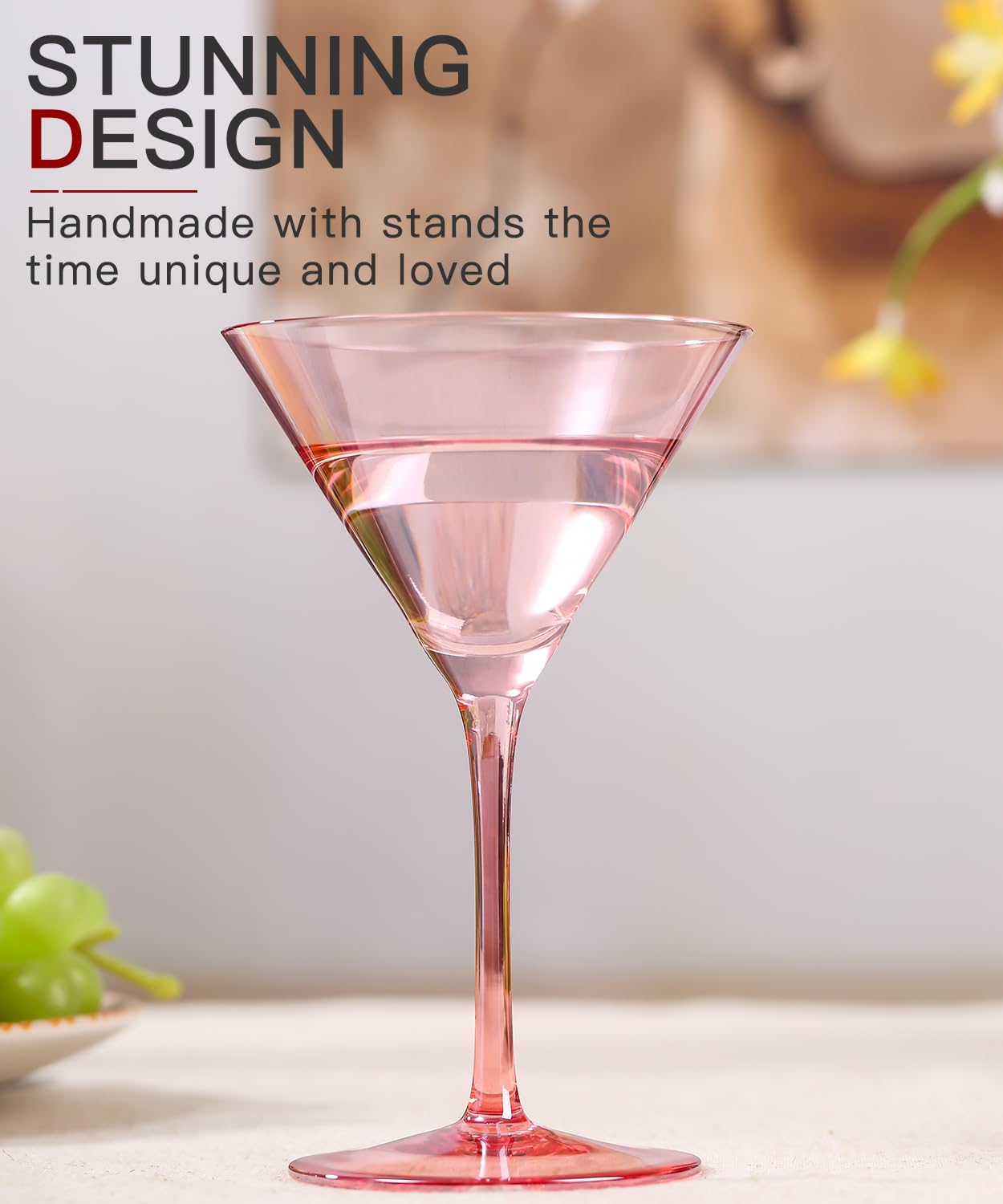 Physkoa Valentine's Day Gifts-Colored Martini Glasses Set | 7oz | Hand Blown Crystal Martini Glasses | Art Deco Cocktail Glasses Set | Versatile Tall Cocktail Glasses | Colorful Cocktail Glass