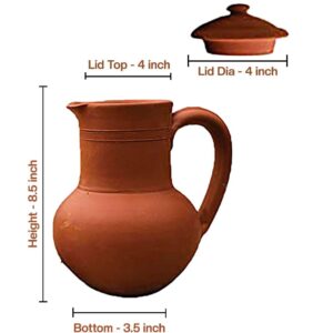 Village Decor Handmade Clay Water Jug With Lid | Carafes Pitcher Capacity 67 oz 2000 ml.