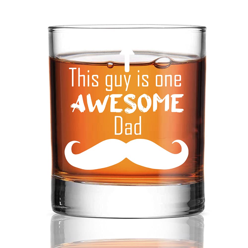 Perfectinsoy This Guy Is One Awesome Dad Whiskey Glass, Funny Birthday Gifts for Papas, Grandad, Grandfather and Stepfathers, Best Father Ever Gifts, Dad’s Birthday Gifts