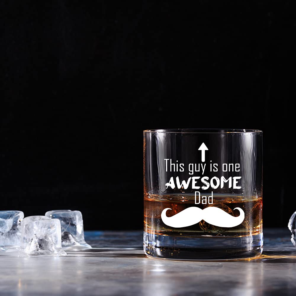 Perfectinsoy This Guy Is One Awesome Dad Whiskey Glass, Funny Birthday Gifts for Papas, Grandad, Grandfather and Stepfathers, Best Father Ever Gifts, Dad’s Birthday Gifts