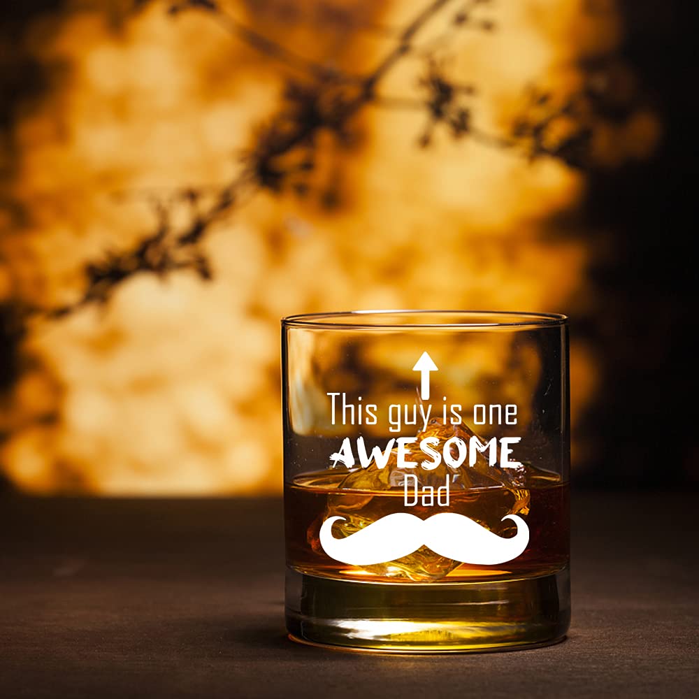 Perfectinsoy This Guy Is One Awesome Dad Whiskey Glass, Funny Birthday Gifts for Papas, Grandad, Grandfather and Stepfathers, Best Father Ever Gifts, Dad’s Birthday Gifts