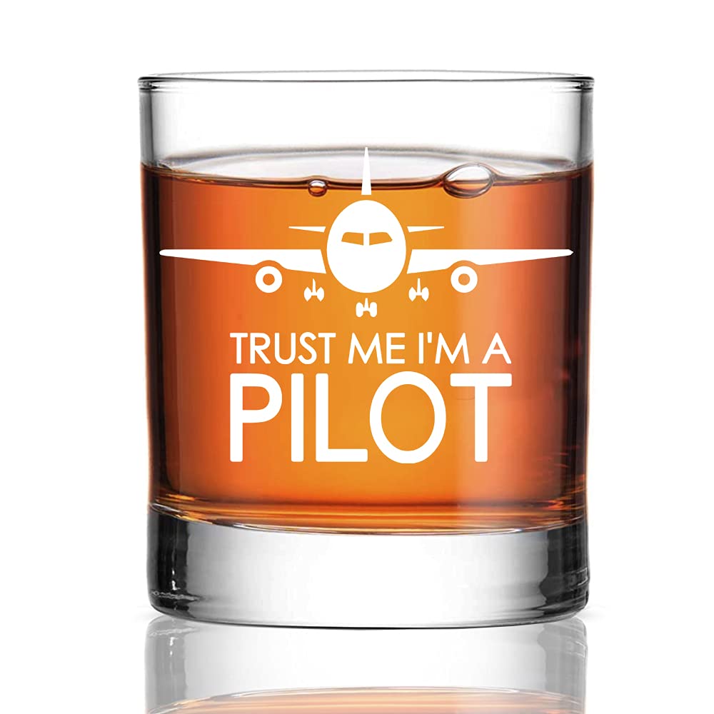 Perfectinsoy Trust me I'm a Pilot Whiskey Glass, Retired Pilot Whiskey Glass, Pilots Retiring Flight Attendants Helicopter Aviator Airman, Aviation Airline,Retirement Gifts for Coworkers