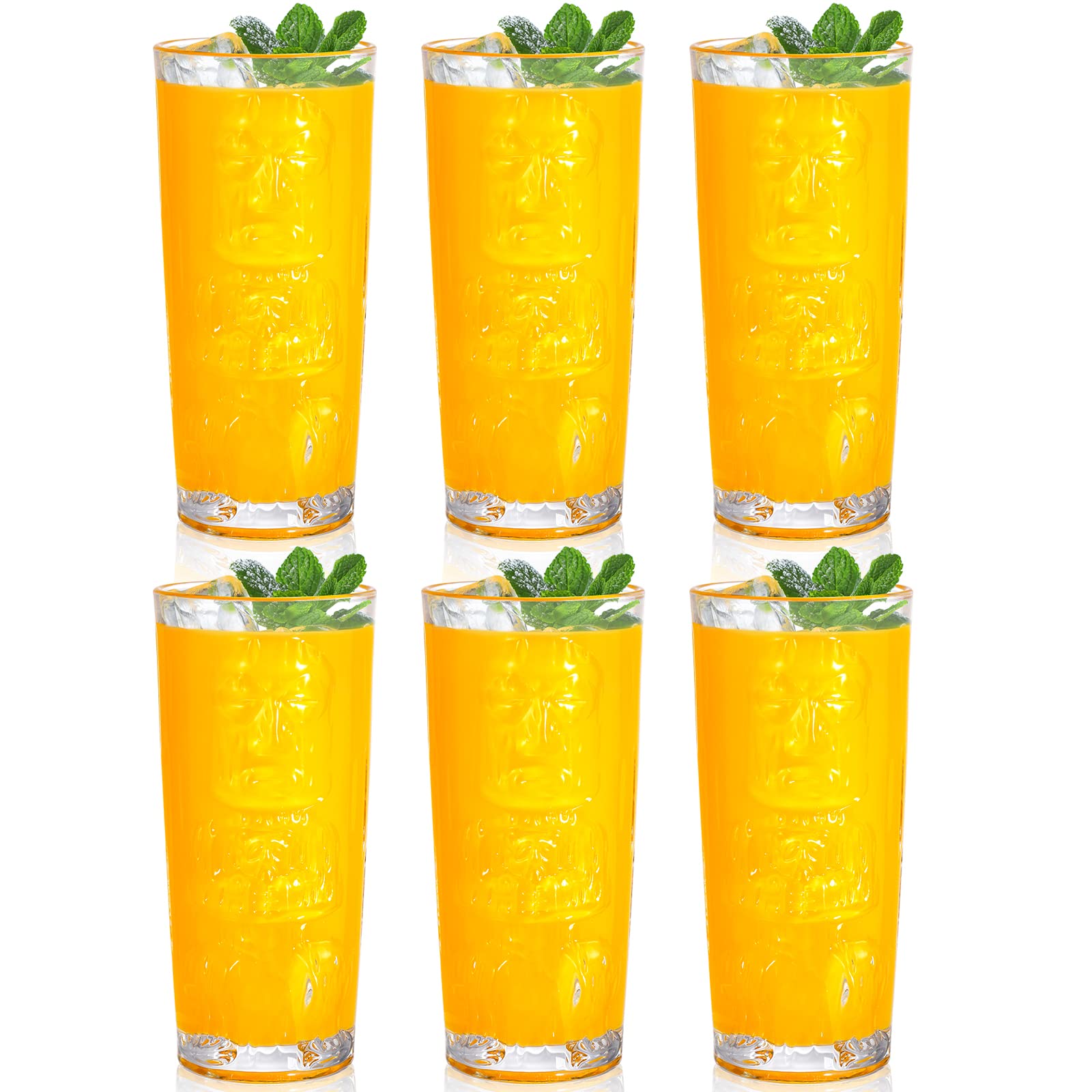 SOUJOY 6 Pack Tiki Glass, 14oz Modern Bar Cocktails Mug, Old Fashioned Highball Cup for Mai Tai, Exotic Zombie Cocktails, Tropical Island Drinks Tiki Bar Professional Hawaiian Party Barware