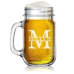engraved 16oz mason jar glass mug w/handle personalized gift custom initial