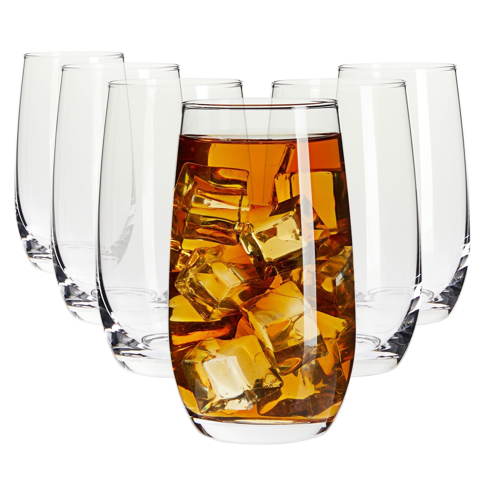 12oz Clear Highball Glasses Set of 6 for Beer, Juice, Mixed Drinks, Cocktails (2 x 5 In)