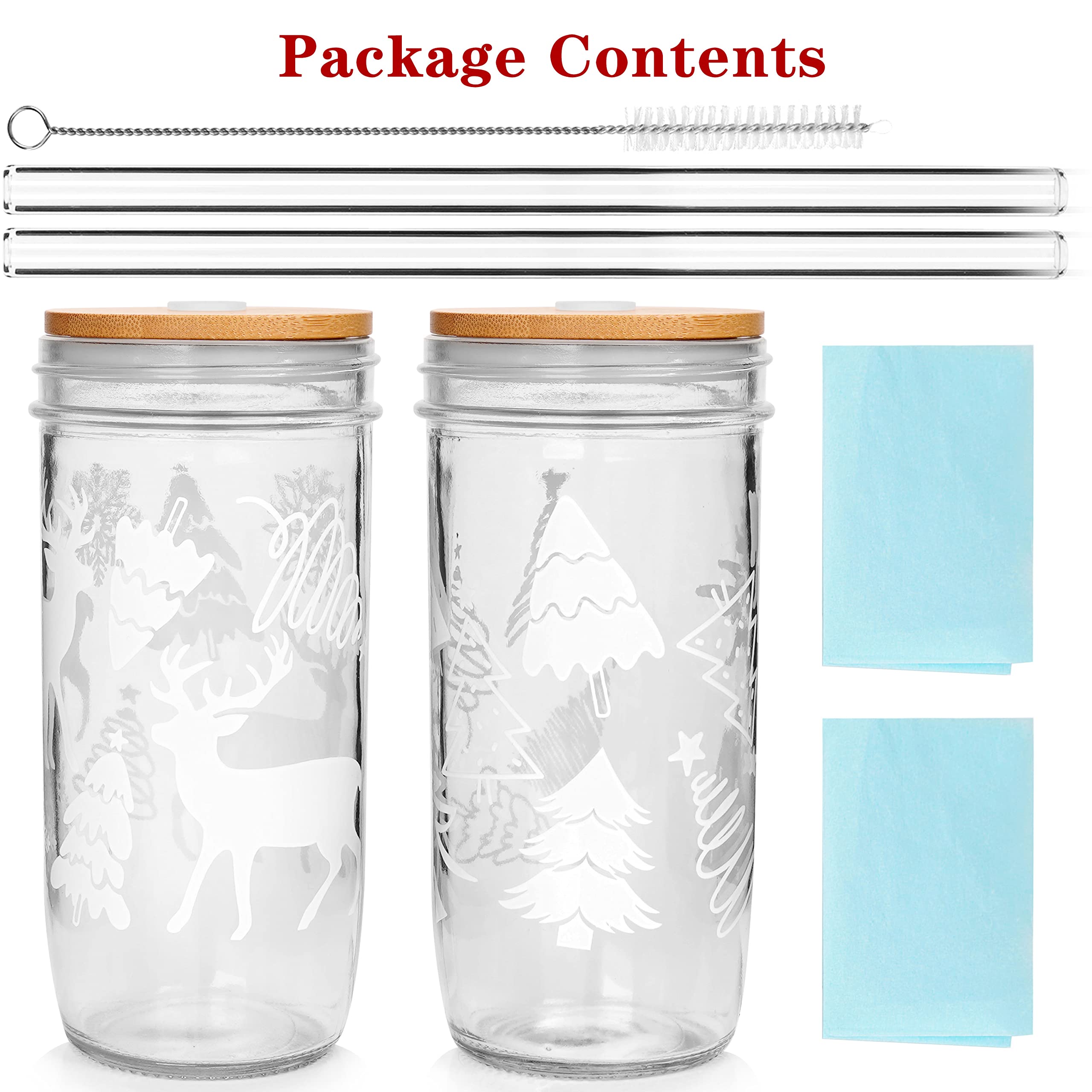 ANOTION Useful White Elephant Gifts for Adults Holiday 24oz Christmas Mugs Mason Jars Glass Cups with Lid and Straw Tumbler Drinking Glasses Coffee Cups Cookie Jar Glassware Gift for Women Men Mom