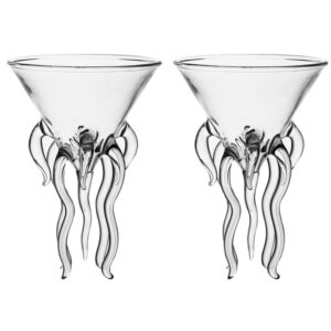 doitool 2pcs octopus cocktail glass martini jellyfish glass wine glasses drinkware bar goblet tools tumbler gift for whiskey home party banquet wedding transparent