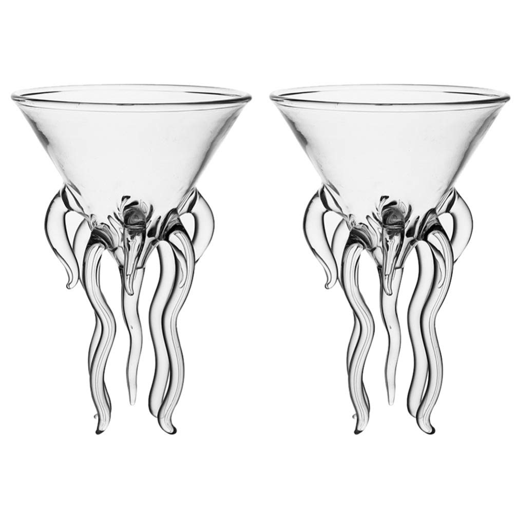 DOITOOL 2pcs Octopus Cocktail Glass Martini Jellyfish Glass Wine Glasses Drinkware Bar Goblet Tools Tumbler Gift for Whiskey Home Party Banquet Wedding Transparent