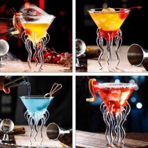 DOITOOL 2pcs Octopus Cocktail Glass Martini Jellyfish Glass Wine Glasses Drinkware Bar Goblet Tools Tumbler Gift for Whiskey Home Party Banquet Wedding Transparent