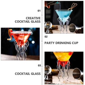 DOITOOL 2pcs Octopus Cocktail Glass Martini Jellyfish Glass Wine Glasses Drinkware Bar Goblet Tools Tumbler Gift for Whiskey Home Party Banquet Wedding Transparent