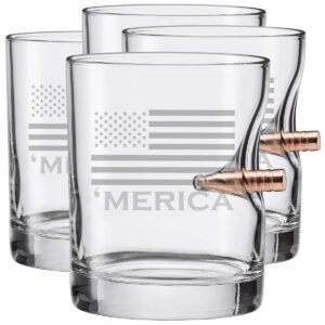 benshot 'merica rocks glass with real .308 bullet - 11oz | made in the usa [set of 4]