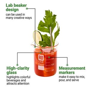 Restaurantware RW Lab 200 ML Glass Beakers 10 Dishwasher Safe Cocktail Mixing Glasses - Chemistry-Inspired Scratch Resistant Clear Glass Cocktail Beakers For Cocktails Appetizers Desserts