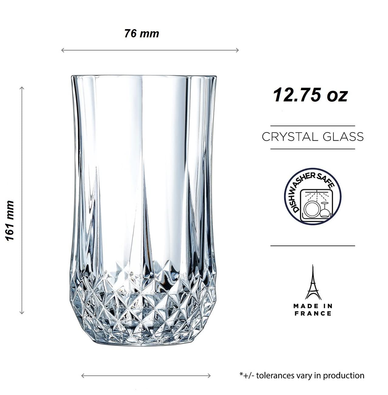 Cristal D'Arques Longchamp Highball Tumbler, 360ML, Set Of 6