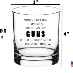 Funny Money Happiness Guns Old Fashioned Whiskey Glass Drinking Cup Gift For Hunter Conservative or Republican