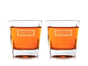 swanky badger personalized whiskey glasses, set of 2, custom whisky glasses, 8.5oz (250ml), 3.5” x 3.5” x 3.5” (classic)