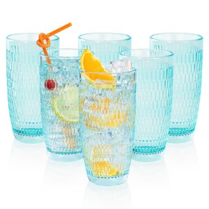 grandartic highball glasses,clear drinking glass tumbler set of 6, vintage tall beverage water tumblers for soda, juice, iced tea, cocktails on kitchen 14.8oz, light green