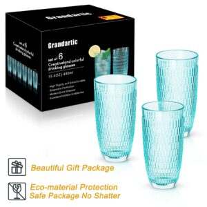 GRANDARTIC Highball Glasses,Clear Drinking Glass Tumbler Set of 6, Vintage Tall Beverage Water Tumblers for Soda, Juice, Iced Tea, Cocktails on Kitchen 14.8oz, Light Green