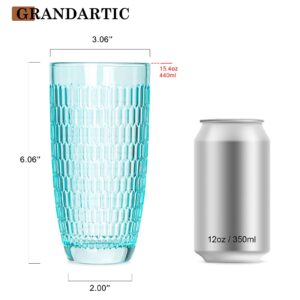 GRANDARTIC Highball Glasses,Clear Drinking Glass Tumbler Set of 6, Vintage Tall Beverage Water Tumblers for Soda, Juice, Iced Tea, Cocktails on Kitchen 14.8oz, Light Green