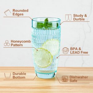 GRANDARTIC Highball Glasses,Clear Drinking Glass Tumbler Set of 6, Vintage Tall Beverage Water Tumblers for Soda, Juice, Iced Tea, Cocktails on Kitchen 14.8oz, Light Green