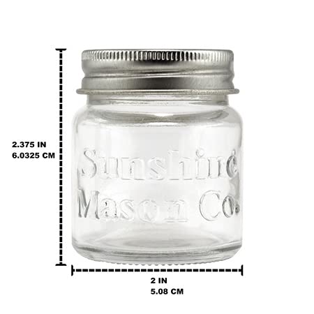 Sunshine Mason Co. Mini Mason Jar Shot Glasses with Metal Lid 2 Ounces, 24 Pieces