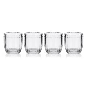 everyday white by fitz and floyd beaded double old fashioned beverage rocks glass, set of 4, clear