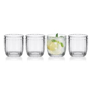 Everyday White by Fitz and Floyd Beaded Double Old Fashioned Beverage Rocks Glass, Set of 4, Clear