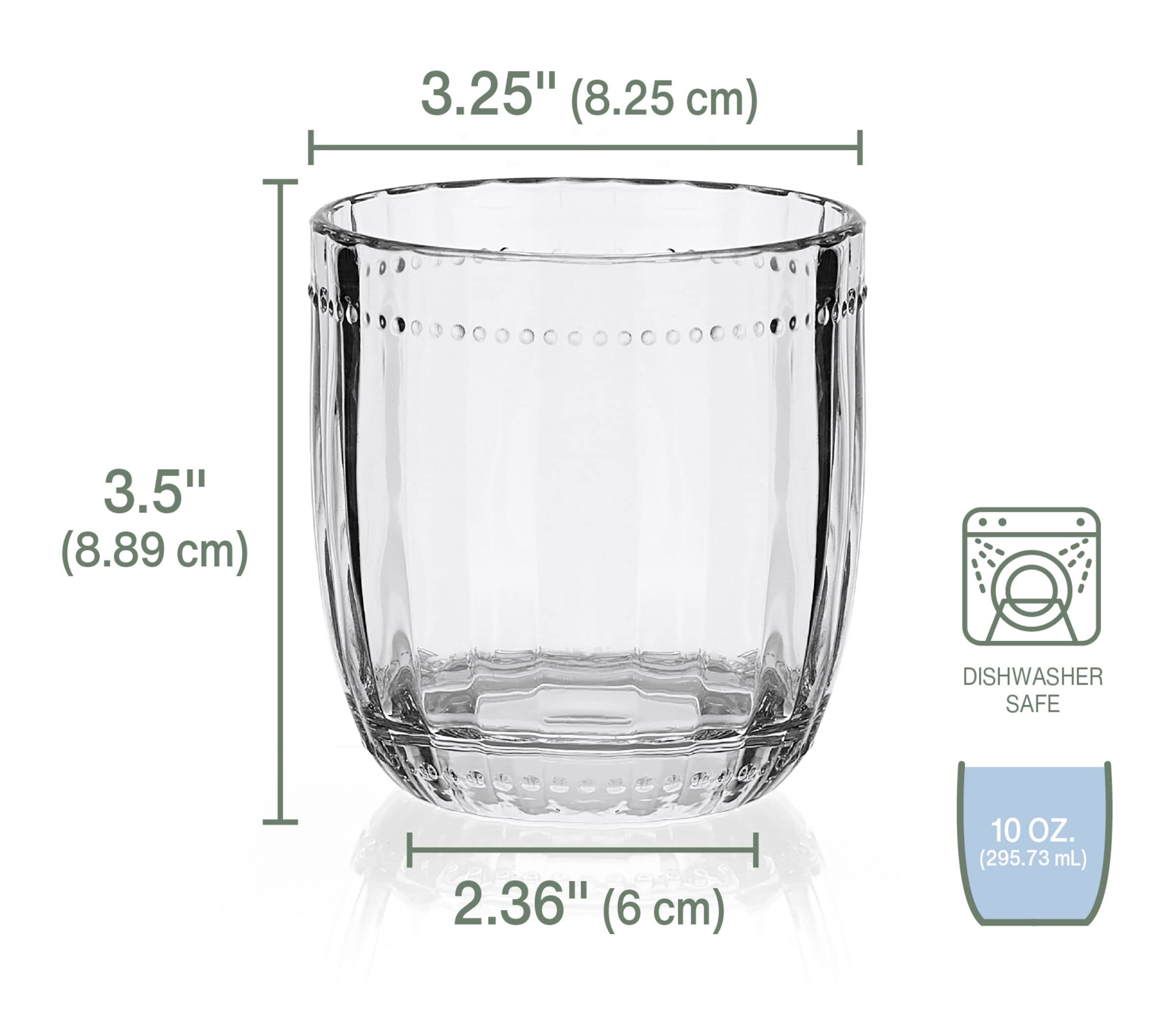 Everyday White by Fitz and Floyd Beaded Double Old Fashioned Beverage Rocks Glass, Set of 4, Clear