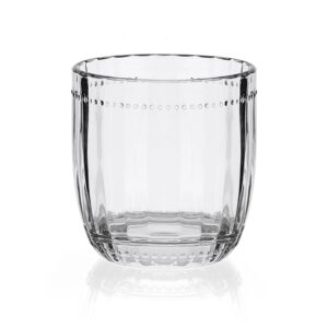 Everyday White by Fitz and Floyd Beaded Double Old Fashioned Beverage Rocks Glass, Set of 4, Clear