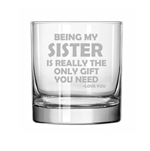 mip brand rocks whiskey old fashioned glass being my sister is really the only gift you need funny