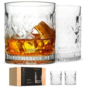 old fashioned whiskey glasses - rocks glasses in gift box, bourbon glass set, old fashioned glass and scotch glasses for men, whiskey glass for cognac, whisky, liquor and cocktail.. (circle - 2 pcs)