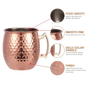 Moscow Mule Mugs Set of 2 - Hammered Moscow Mule Mugs Drinking Cup Stainless Steel Lining with 2 Straws-1 Jigger-Great Dining Entertaining Bar Gift Set (Mug Set of 2 double jigger included)