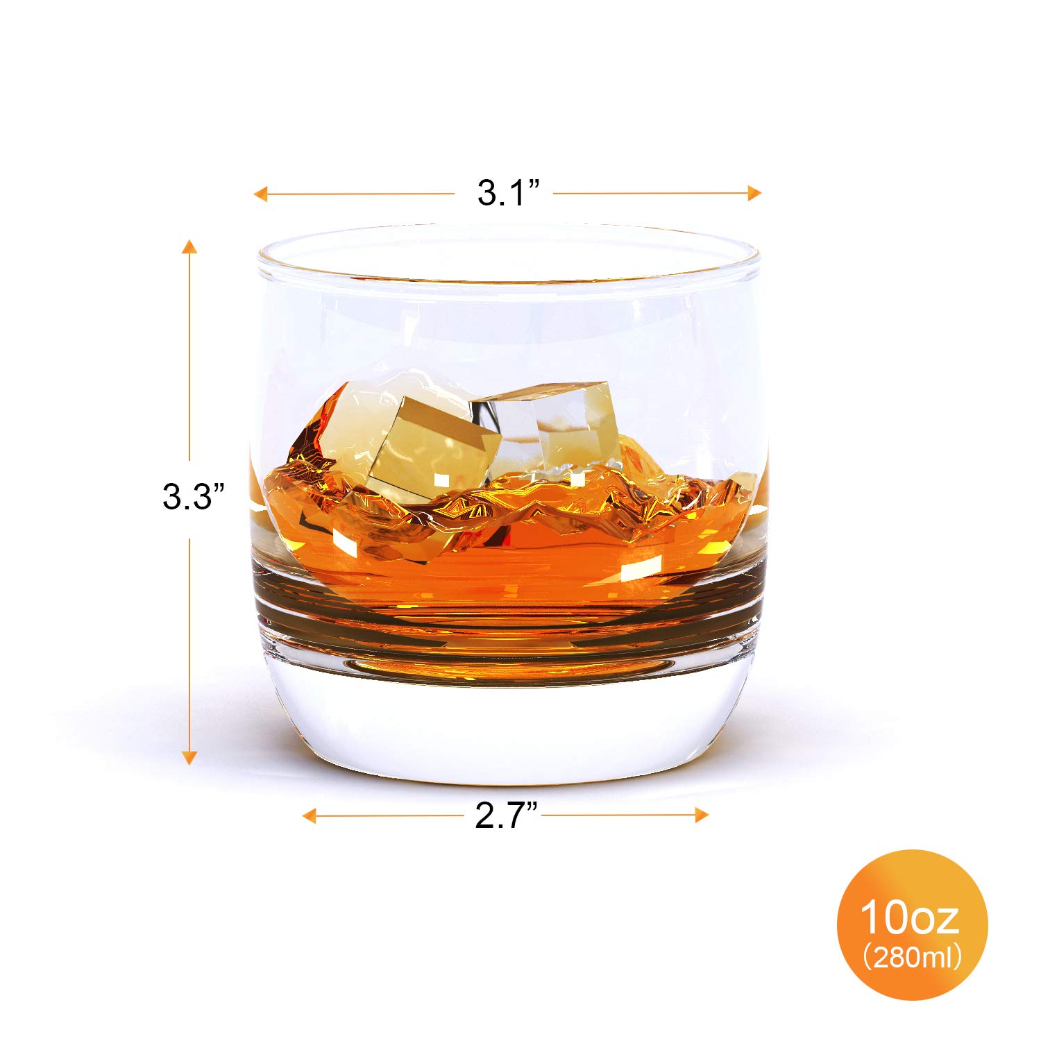 ELIVIA Old Fashioned 10-Ounce Whiskey Glasses Set of 4, Rock Style Crystal Glassware for Scotch, Bourbon and Cocktails