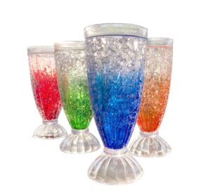 lily's home insulated double wall gel-filled acrylic plastic frosted freezer milkshake glasses. ideal for root beer float, smoothies and ice cream soda. old fashioned style. set of 4 colors