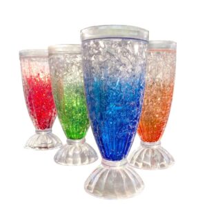 Lily's Home Insulated Double Wall Gel-Filled Acrylic Plastic Frosted Freezer Milkshake Glasses. Ideal for Root Beer Float, Smoothies and Ice Cream Soda. Old Fashioned Style. Set of 4 Colors