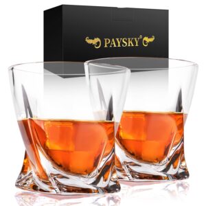 paysky whiskey glasses set of 2 - unique and stylish bourbon glass with rugged durability, 10oz glasses for old fashioned and alcohol glasses lovers