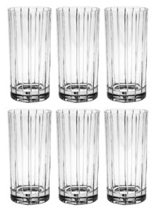 barski - european quality glass- crystal - set of 6 - highball - hiball tumblers - 14 oz. - with classic clear striped design on tumbler - glasses are made in europe