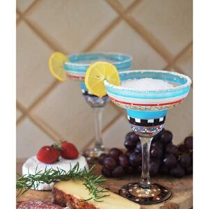 Set of 2 Mosaic Carnival Confetti Hand Painted Margarita Drinking Glass - 12 Oz.