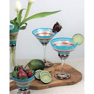 Set of 2 Mosaic Carnival Confetti Hand Painted Margarita Drinking Glass - 12 Oz.