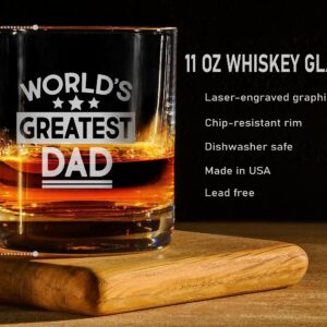 WORLD'S GREATEST DAD Custom Personalized Whiskey Glass - Laser Engraved Etched Funny Gift for Dad Uncle Grandpa