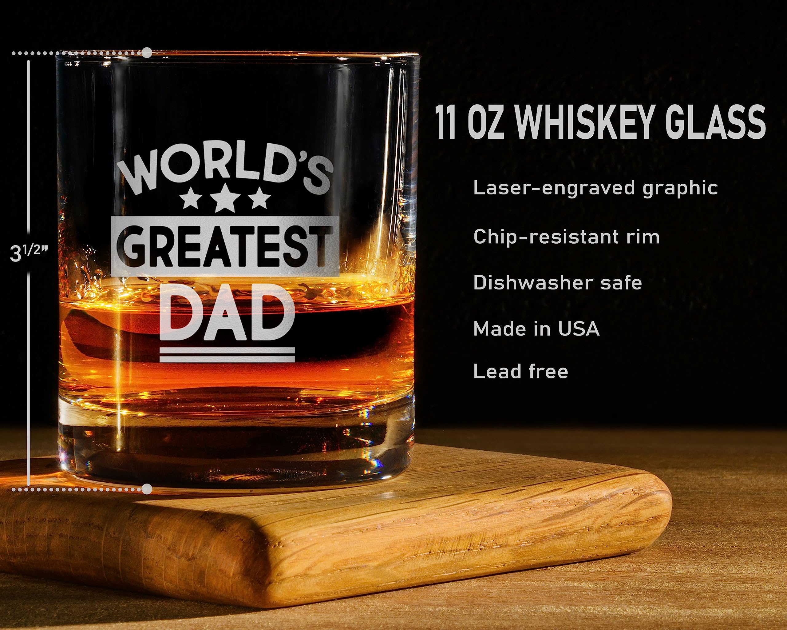 WORLD'S GREATEST DAD Custom Personalized Whiskey Glass - Laser Engraved Etched Funny Gift for Dad Uncle Grandpa